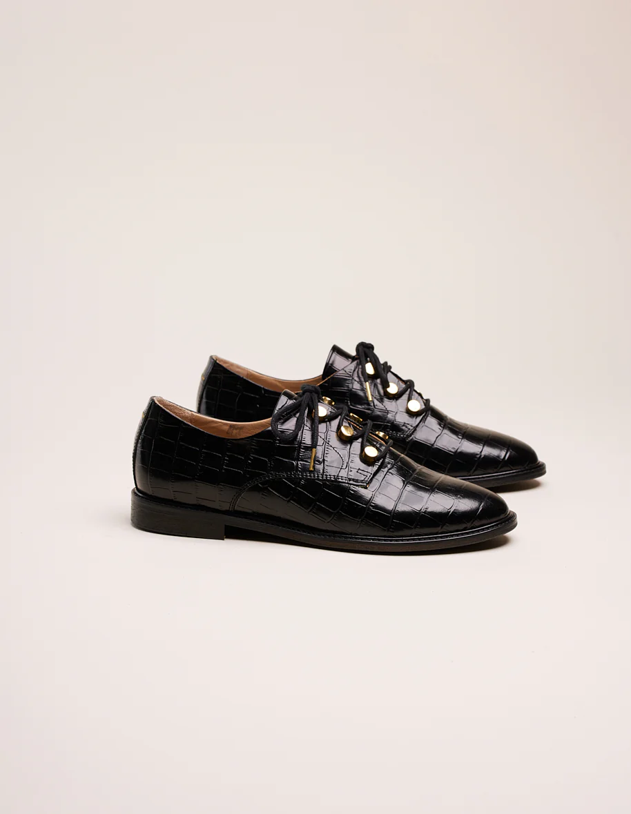Derbies Denise - Cuir noir croco XL
