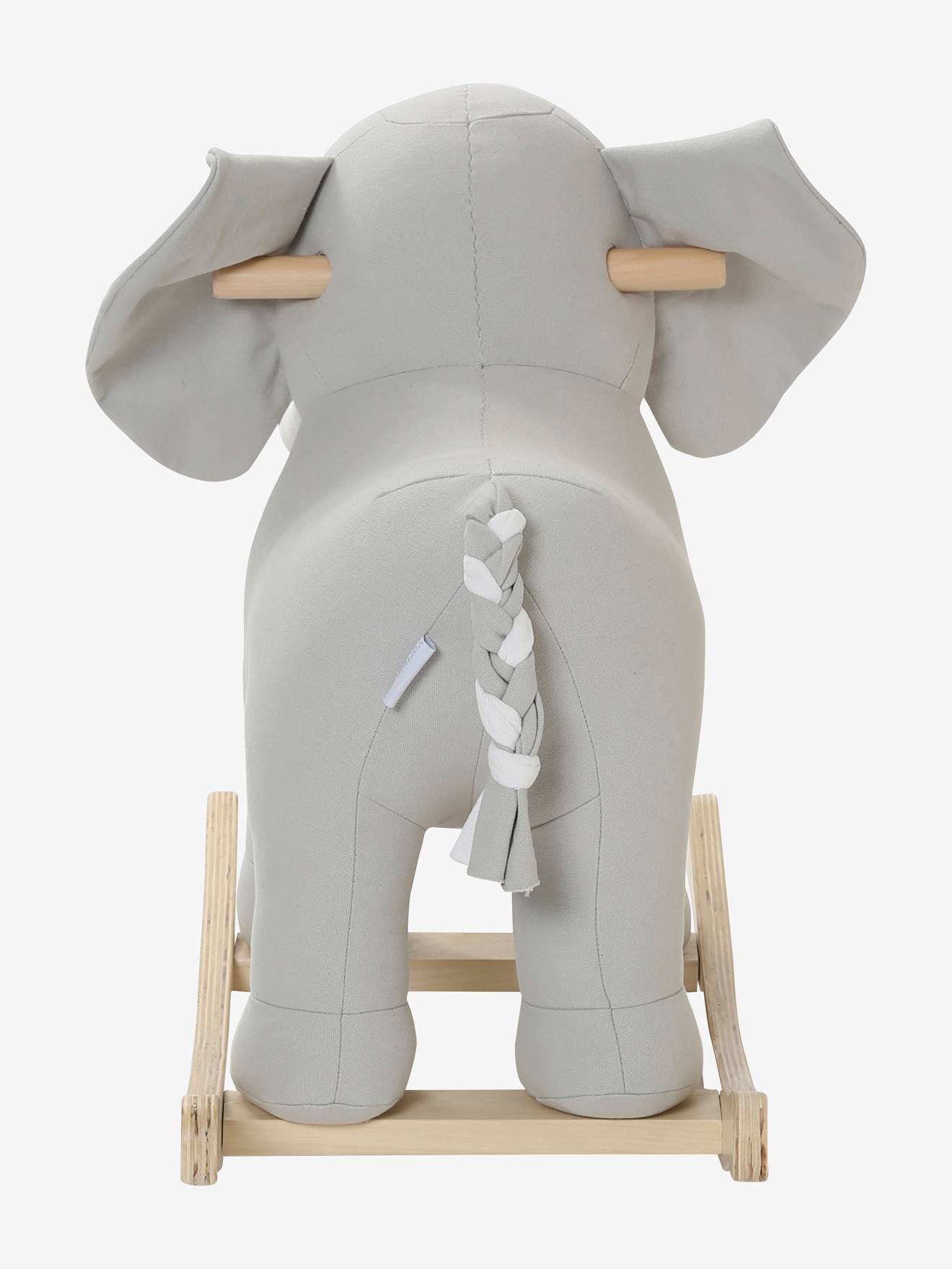 Elefante de balanço de madeira FSC® cinza médio liso com motivos.