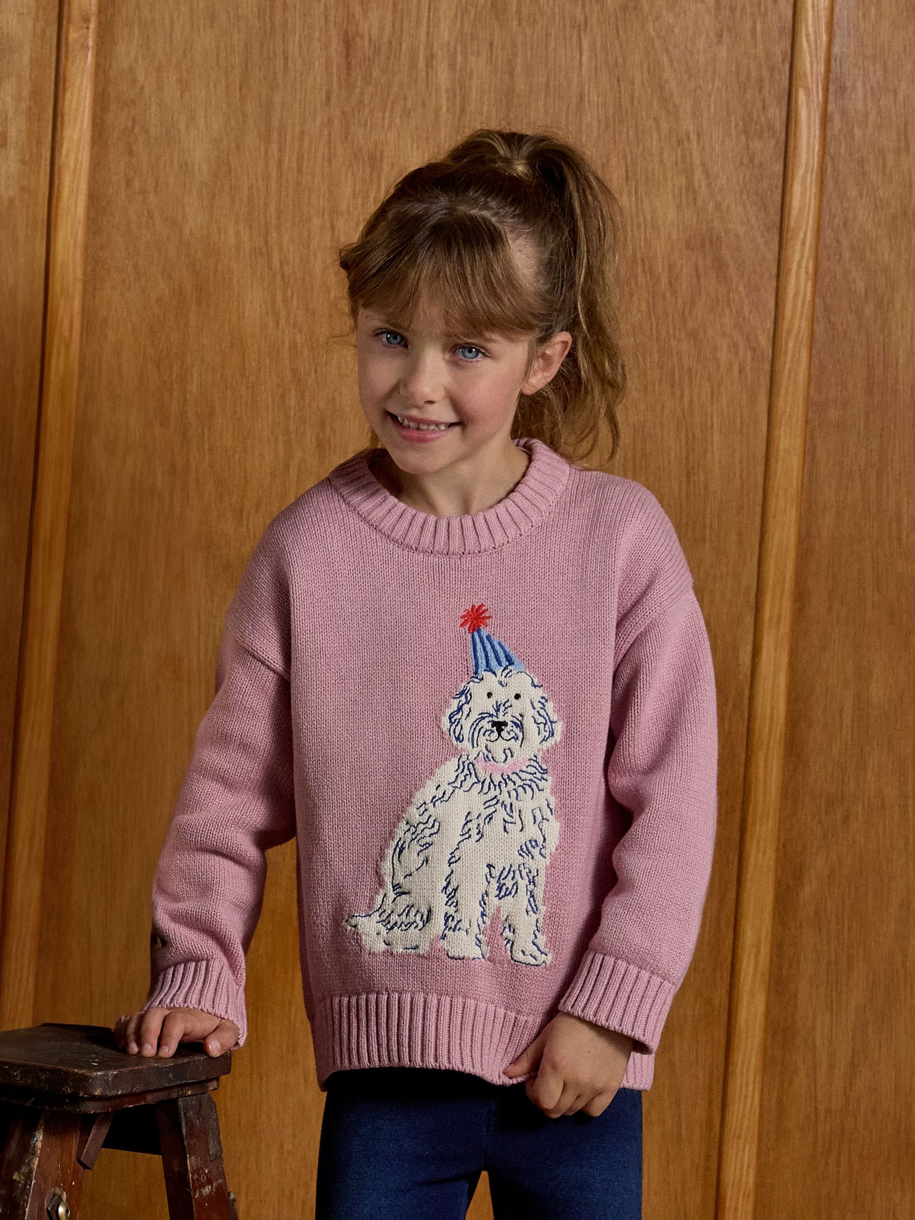 Pink Cockapoo Dog - Joules Girls' Hattie Jumper