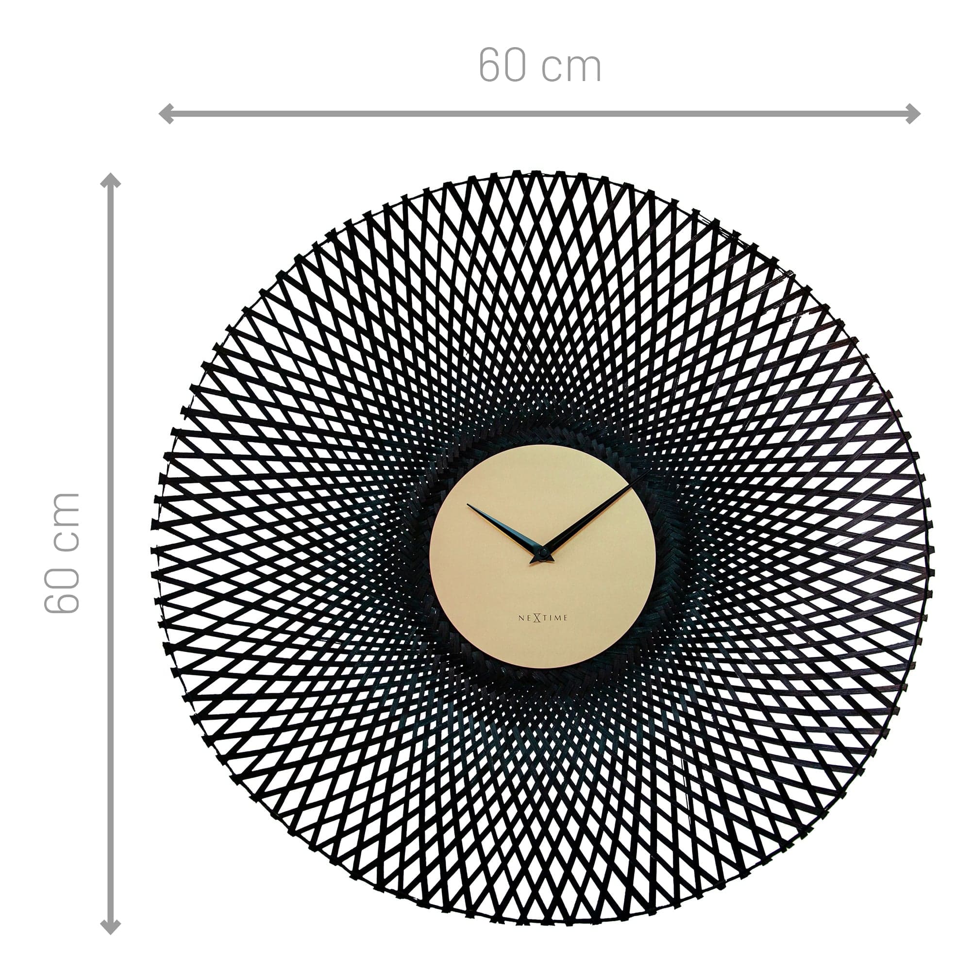 NeXtime - Wandklok 60 cm - Stille - Zwart - Bamboe - NeXtime 'Vortex'