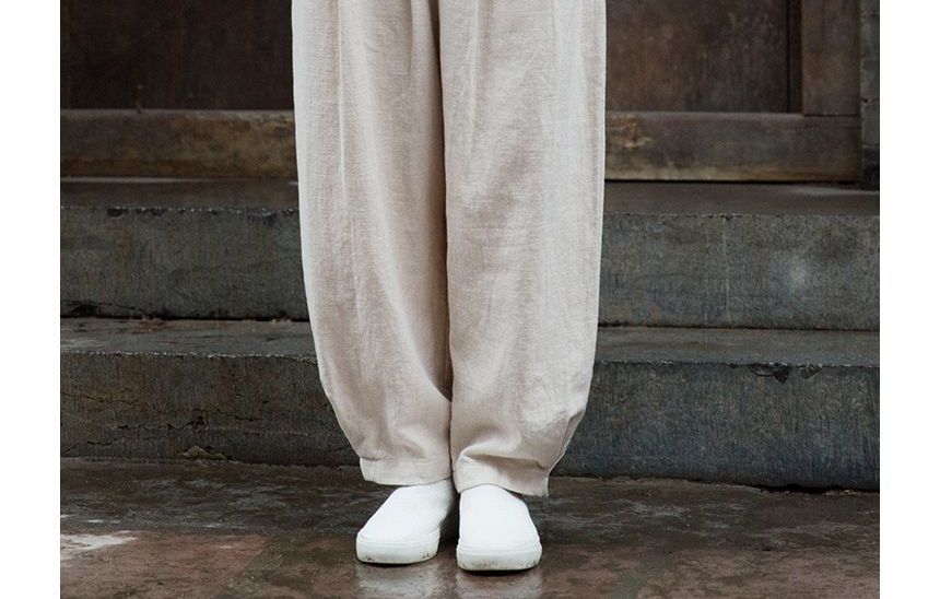 Lewwe - Effen linnen harembroek met elastische taille