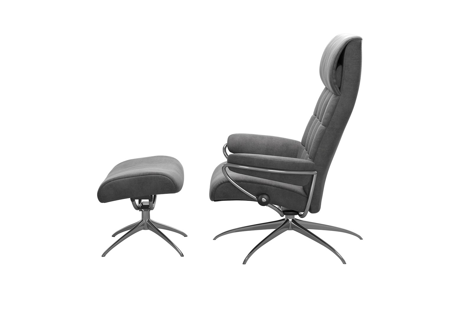 London lenestol m/krakk Tekstil Magnolia Light Grey - Star - Chrome