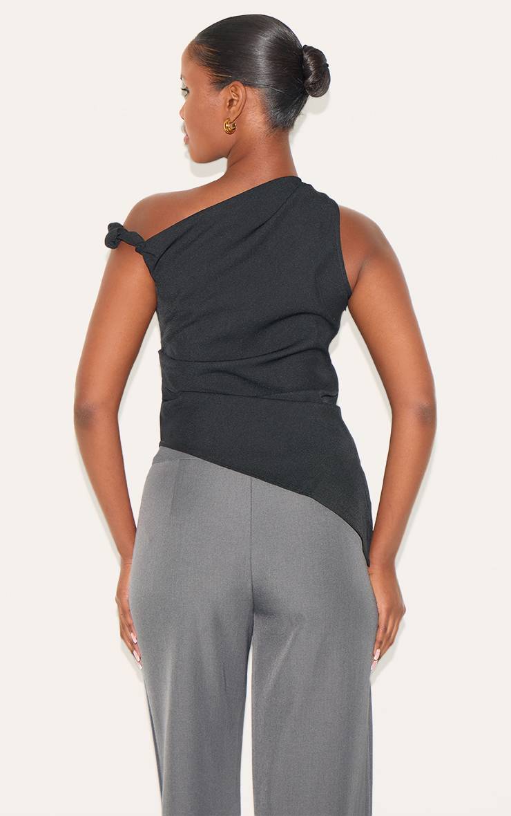 Noir Haut Long En Tissu Tissé À Ourlet Asymétrique Et Fronces