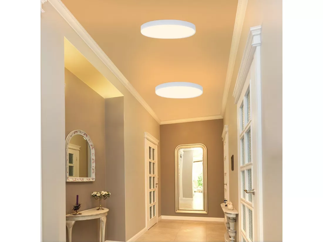 NETTLIFE Plafonnier LED 3000K 28cm Rond 17W IP44 Plat pour Chambre Salle de Bain Couloir