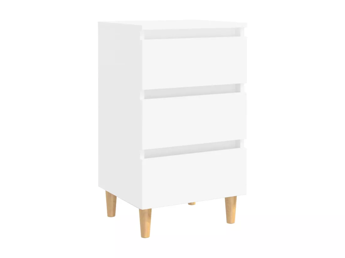 Table de chevet avec pieds en bois solide Blanc 40x35x69 cm