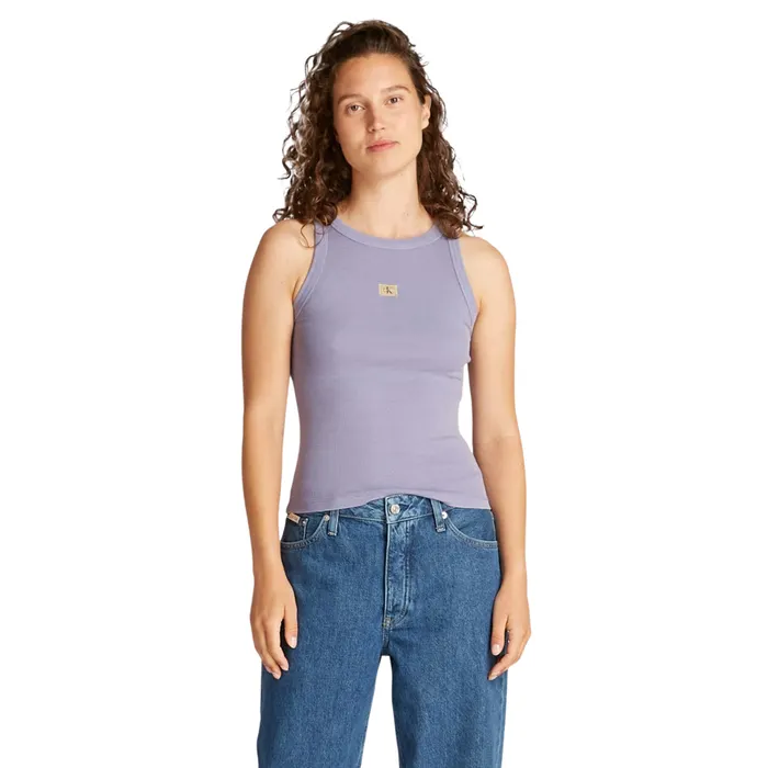 Calvin Klein Washed Woven Label Rib Tanktop Dames
