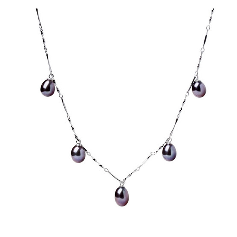Collier 5 Perles de culture Blanc ou Noir et Argent 925 plaqué or blanc