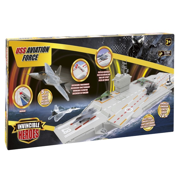 Porte-avions 5 véhicules et accessoires + effets sonores - 76 cm