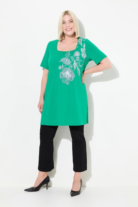 Longshirt, A-Linie, Blumendruck ab der Schulter