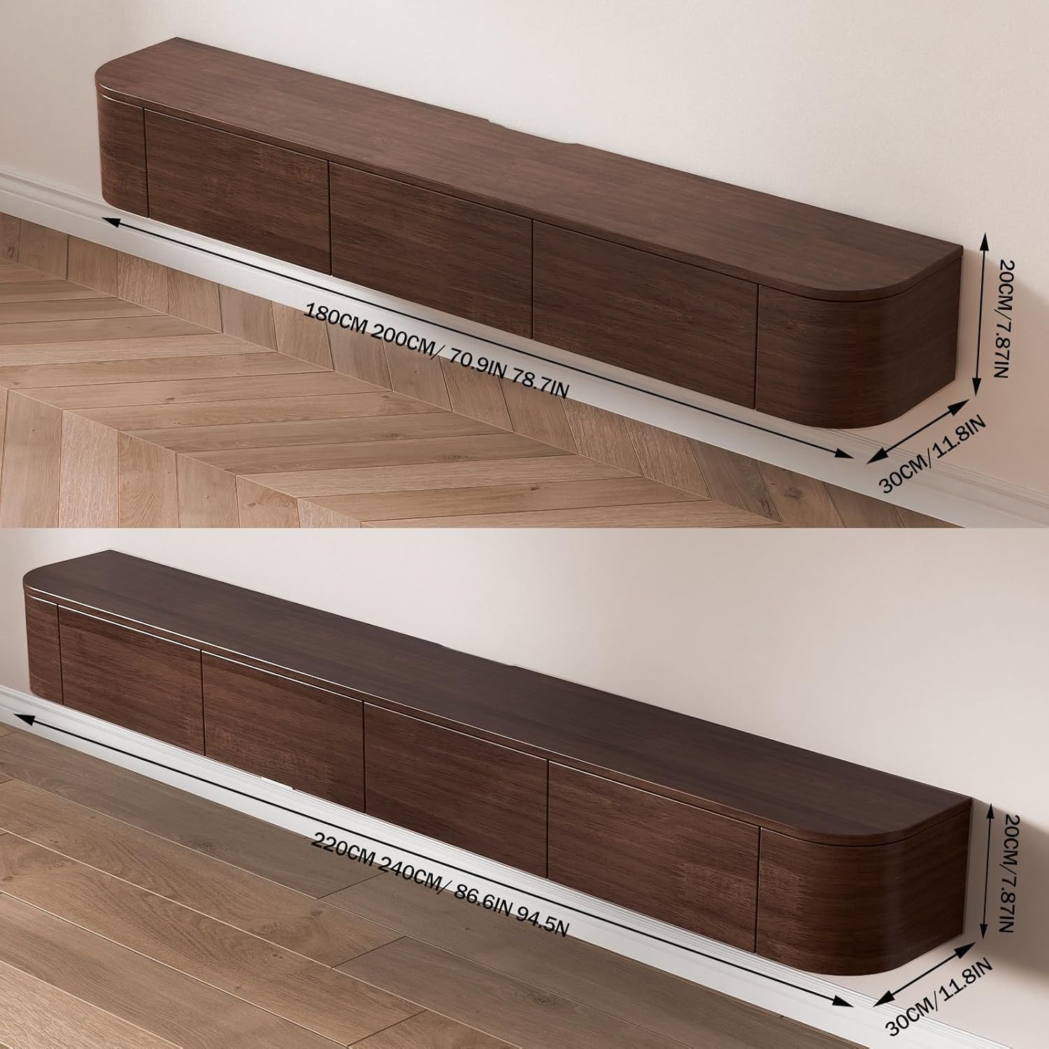 TV Lowboard,200CM TV Schrank,Lowboard Hängend, Fernsehschrank Für Das Wohnzimmer, Geeignet Für Das Wohnzimmer Und Schlafzimmer (Braun, 200CM-LED)