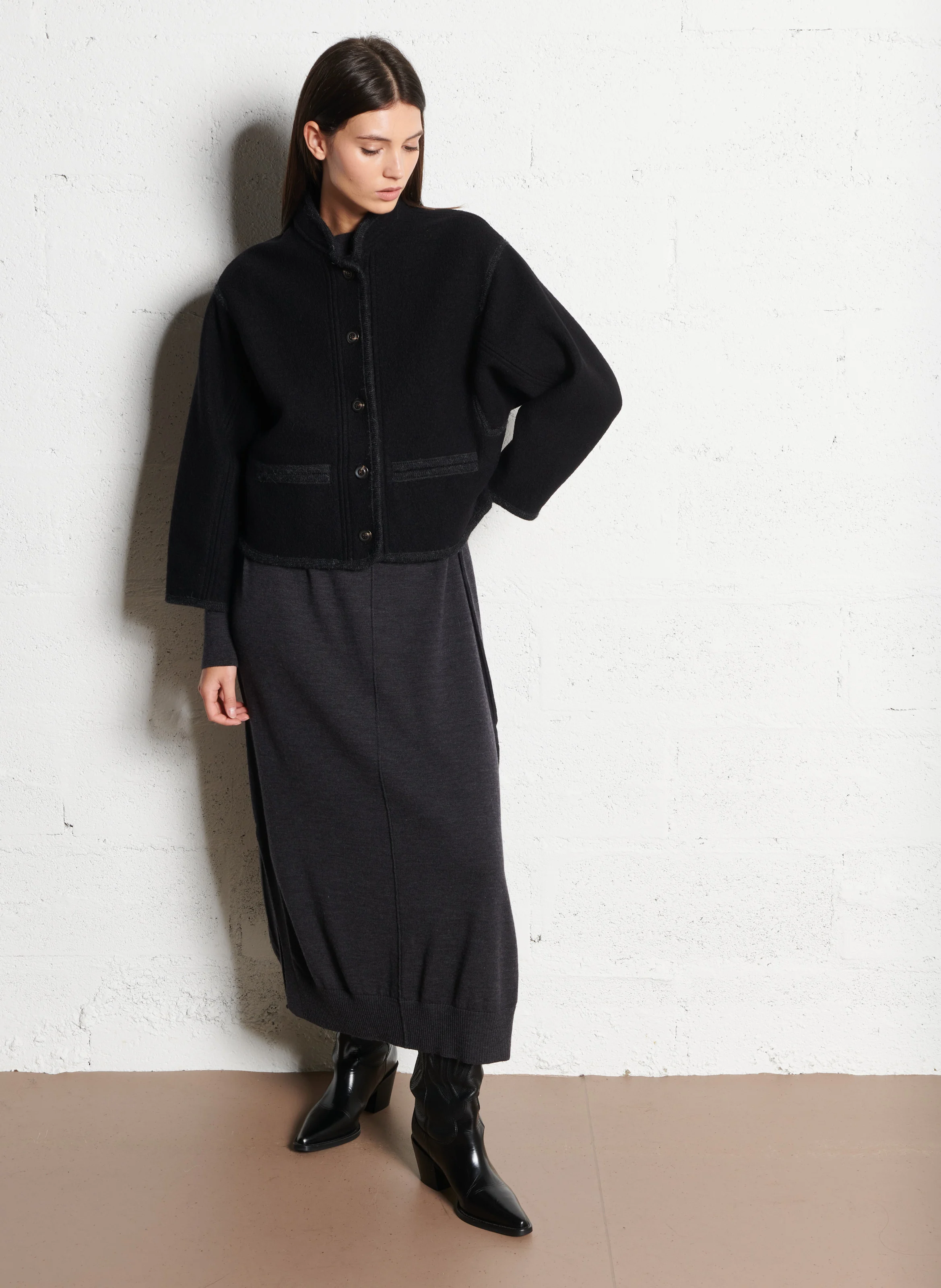 OLYMPE - Veste droite en laine | Noir