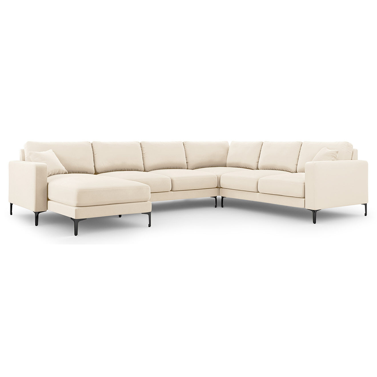 Mazzini Sofas Canapé Panoramique droit Velours Venus 6 Places beige clair - 326x236x90 cm