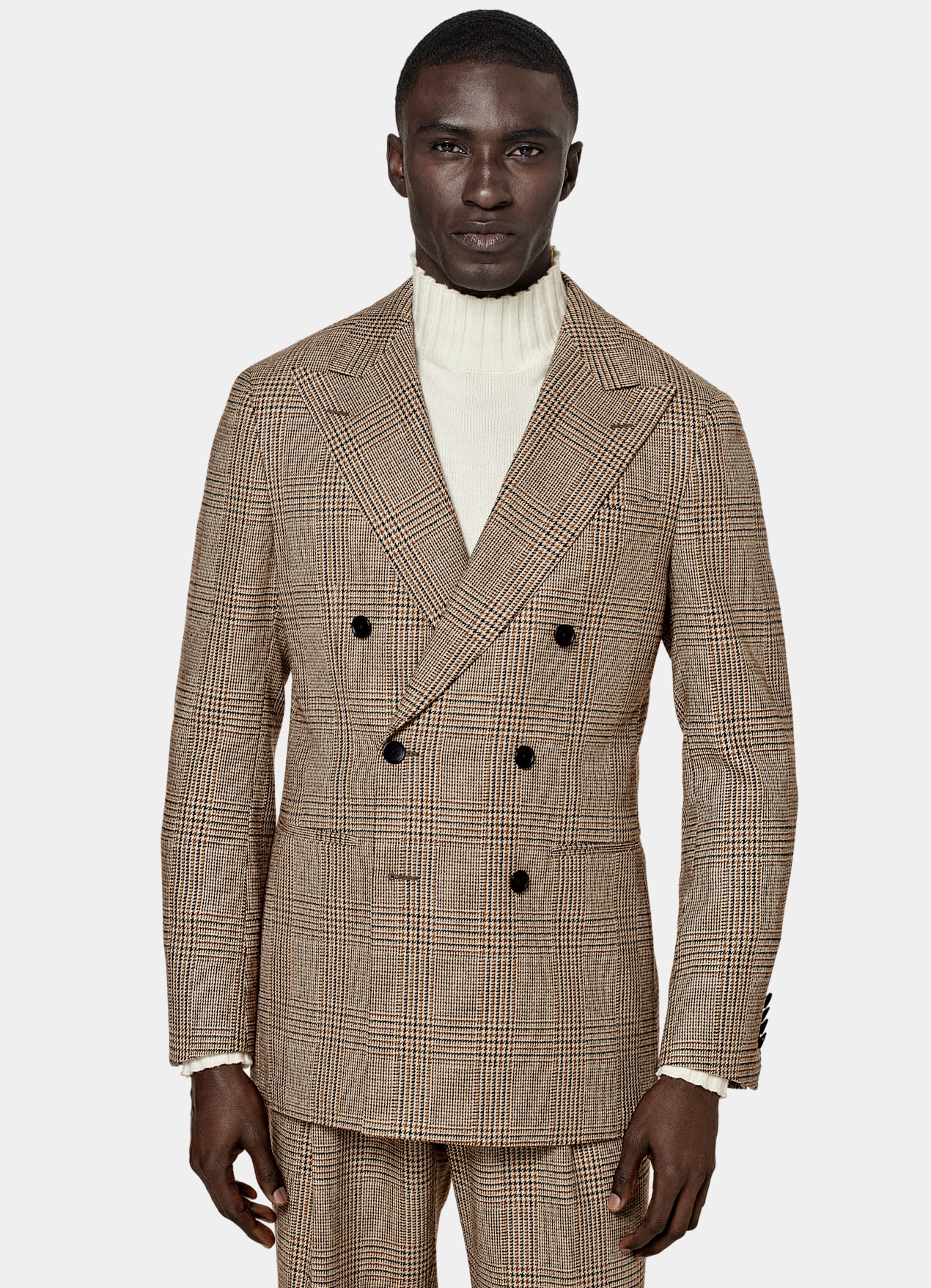 Costume Havana coupe Tailored marron moyen à carreaux