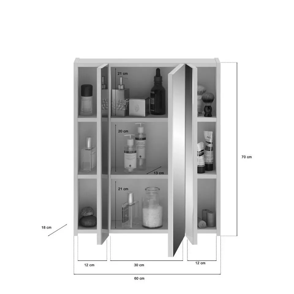 Hioshop Ice spiegelkast inclusief verlichting 3 spiegeldeuren wit hoogglans-