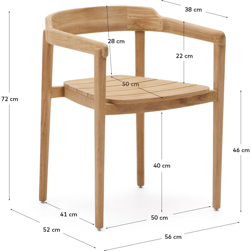 Chaise empilable Icaro en bois de teck, finition naturelle