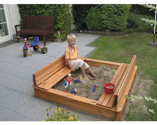 Donald 120 zandbak met scharnierend deksel, hout, 120 x 120 x 24 cm, bruin