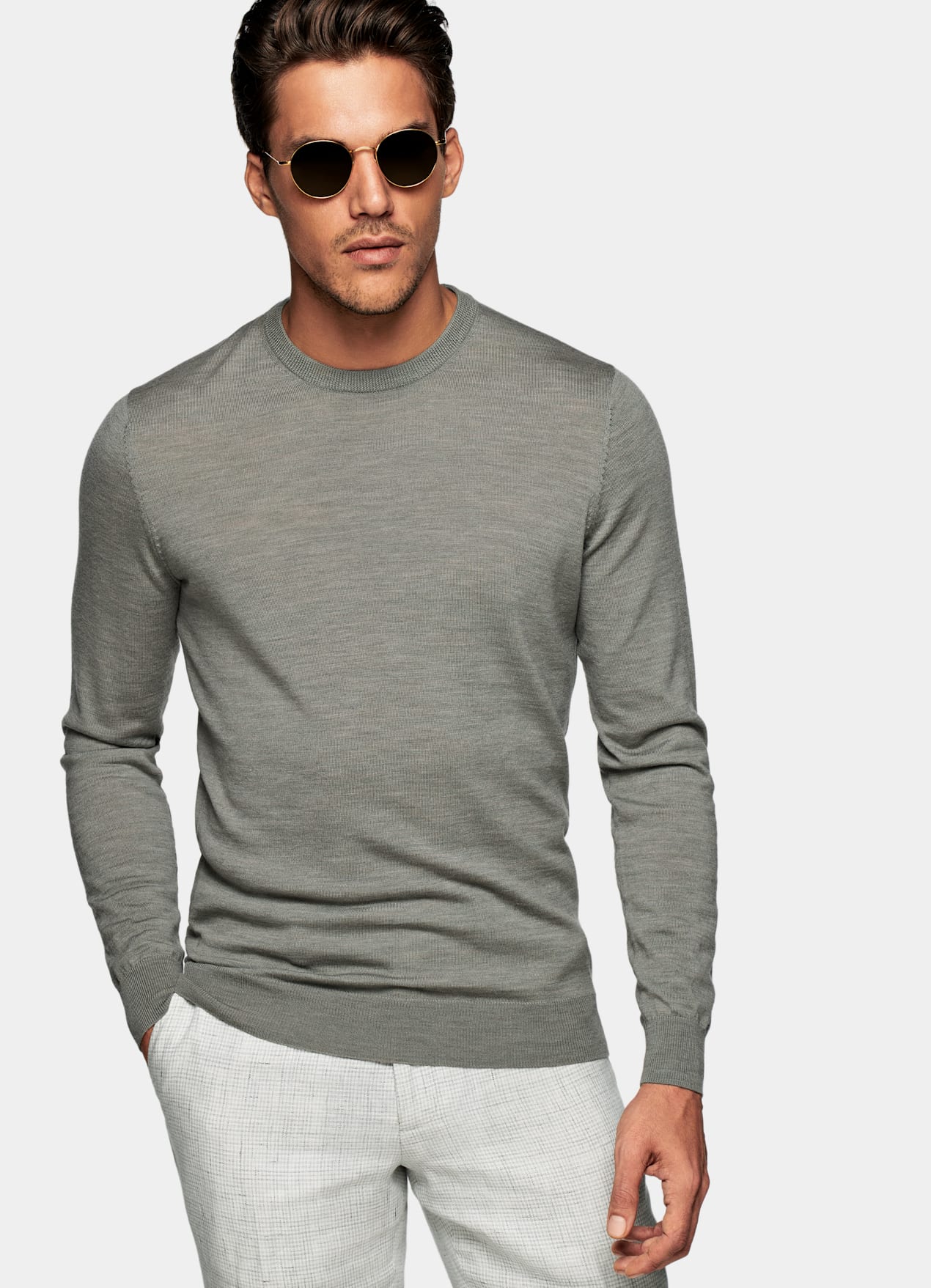 Pull col rond vert clair