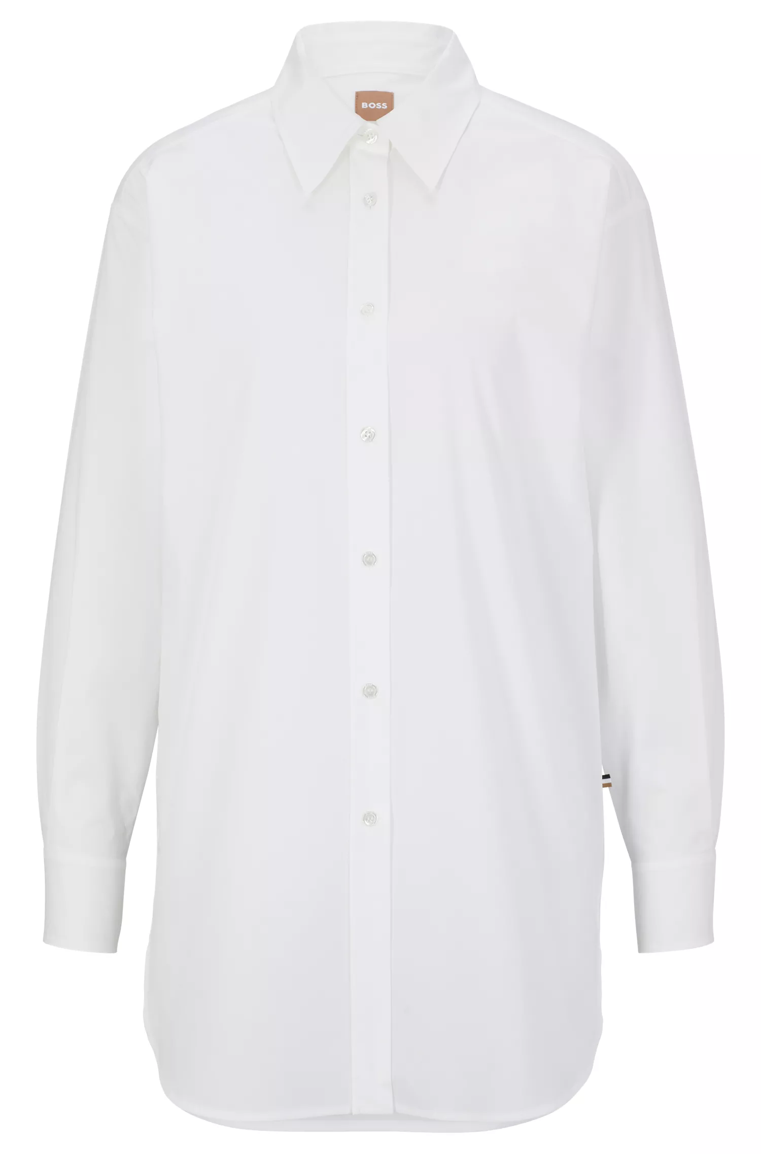 Blusa BOSS preta de corte regular em popeline de algodão elástico.