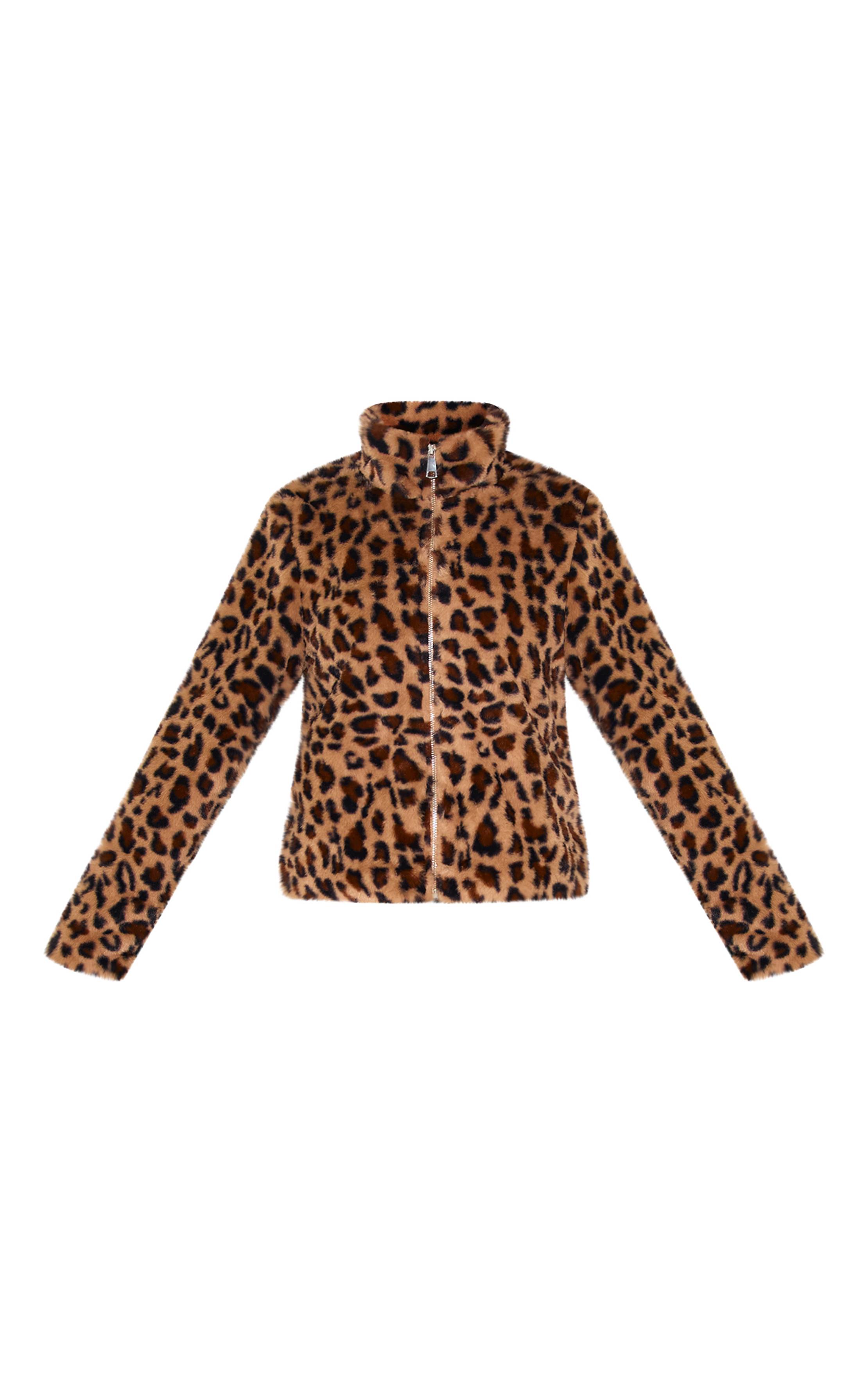 Marron Veste Polaire À Imprimé Léopard Avec Fermeture Éclair