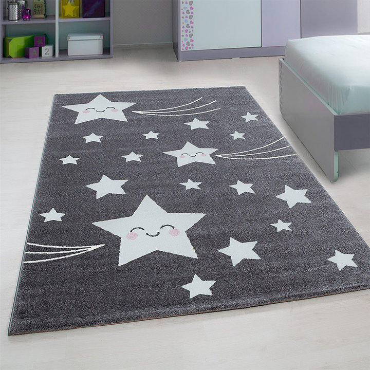 Kindervloerkleed - Anna Sterren Grijs | Speels design