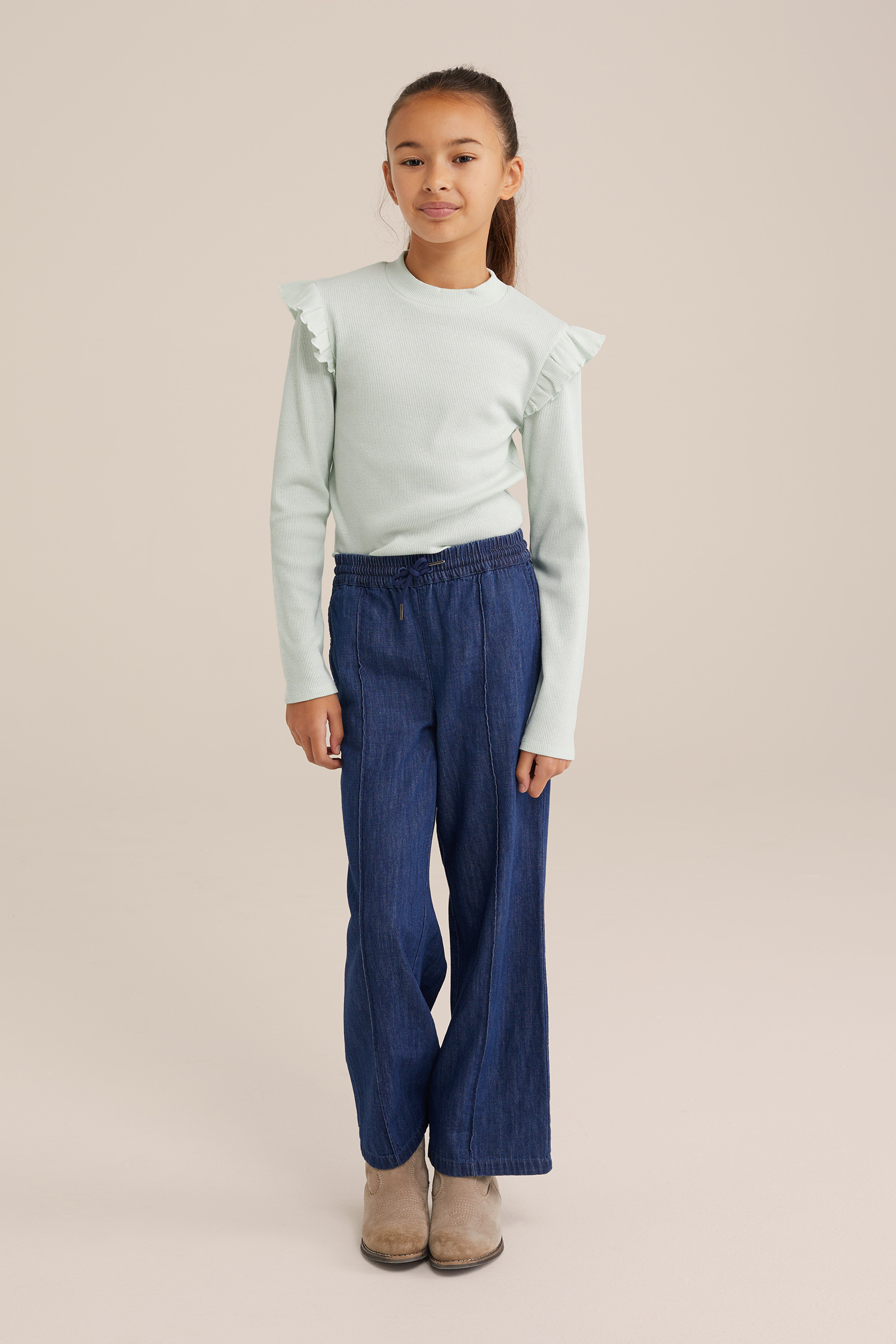 Meisjes T-shirt met glittergaren WE Fashion Lichtgroen
