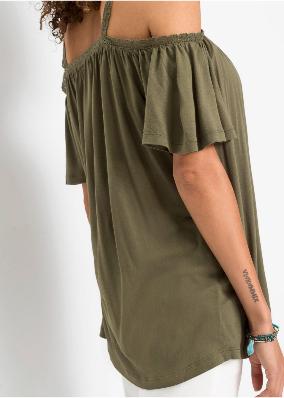 T-shirt à épaules dénudées avec galon en dentelle