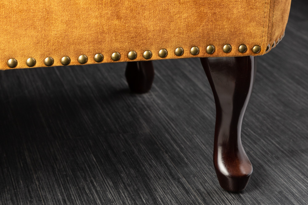 Design Récamière CHESTERFIELD 170cm senfgelb Samt Knopfheftung Nietenbesatz