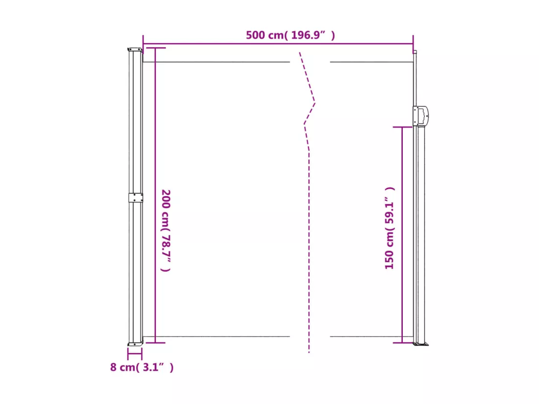Auvent latéral rétractable vert foncé 200x500 cm
