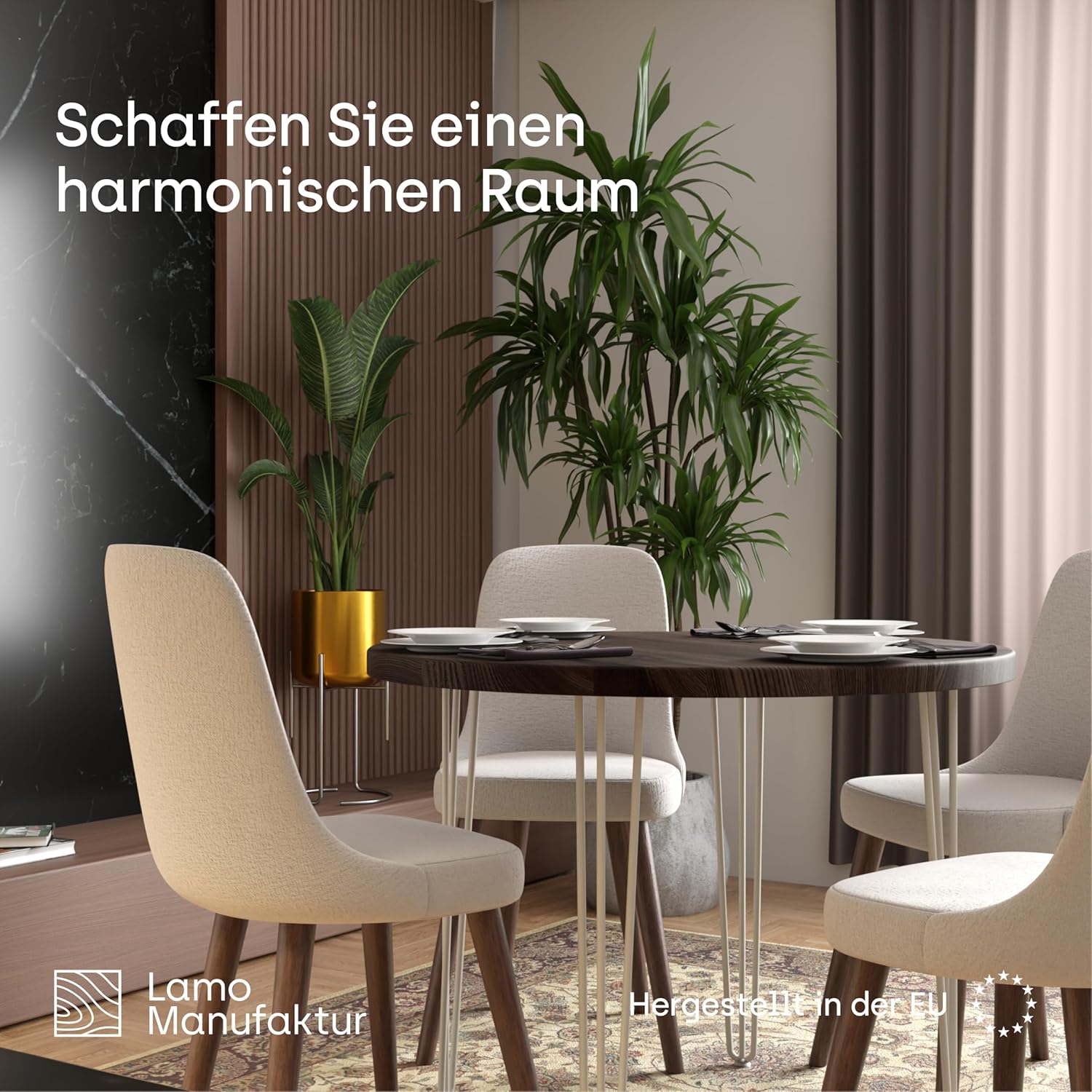LAMO Manufaktur Esstisch rund 100cm | Wohnzimmertisch Holz, Bistrotisch | Runder Tisch für Küche, Restaurant | Stärke: 40mm, Farbe: Rustikal, Beine: Elfenbein