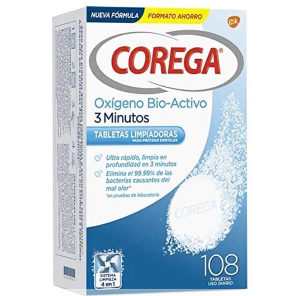Corega Oxigénio Bio Activo Prótese 108 Pastilhas
