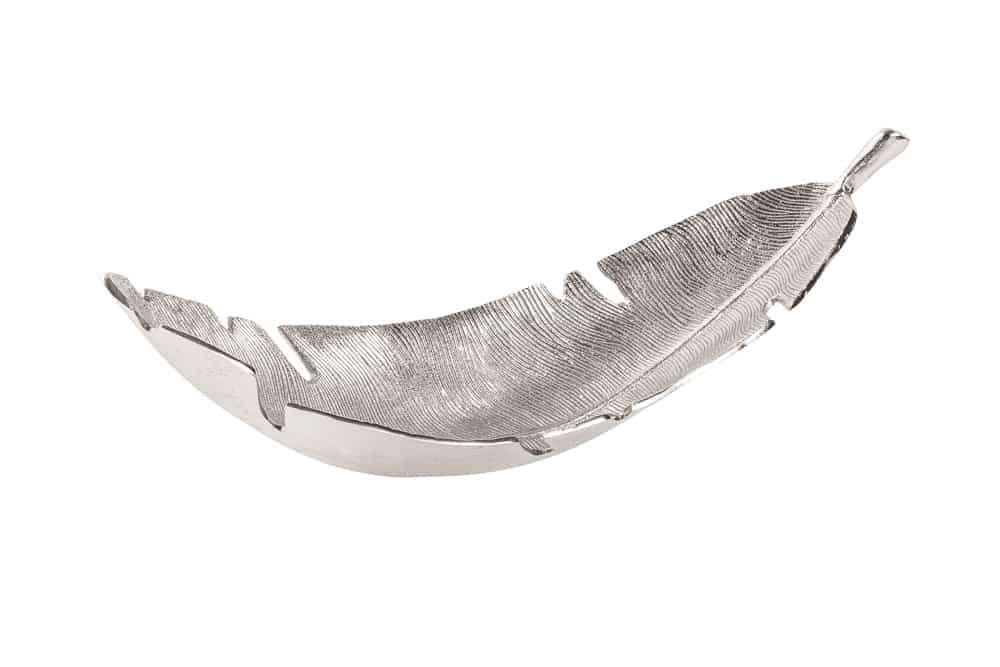 Design Deko Schale SILVER LEAF 65cm silber Blatt Design Metall Handarbeit