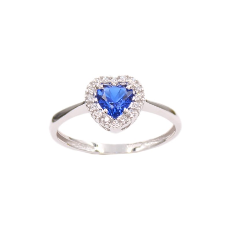 Bague Or Blanc - Coeur Serti de Zirconiums