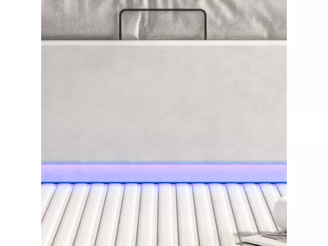 Lit coffre 160 x 200 cm avec éclairage LED et charge USB - hydraulique - Lit 2 Personnes - PU - Beige