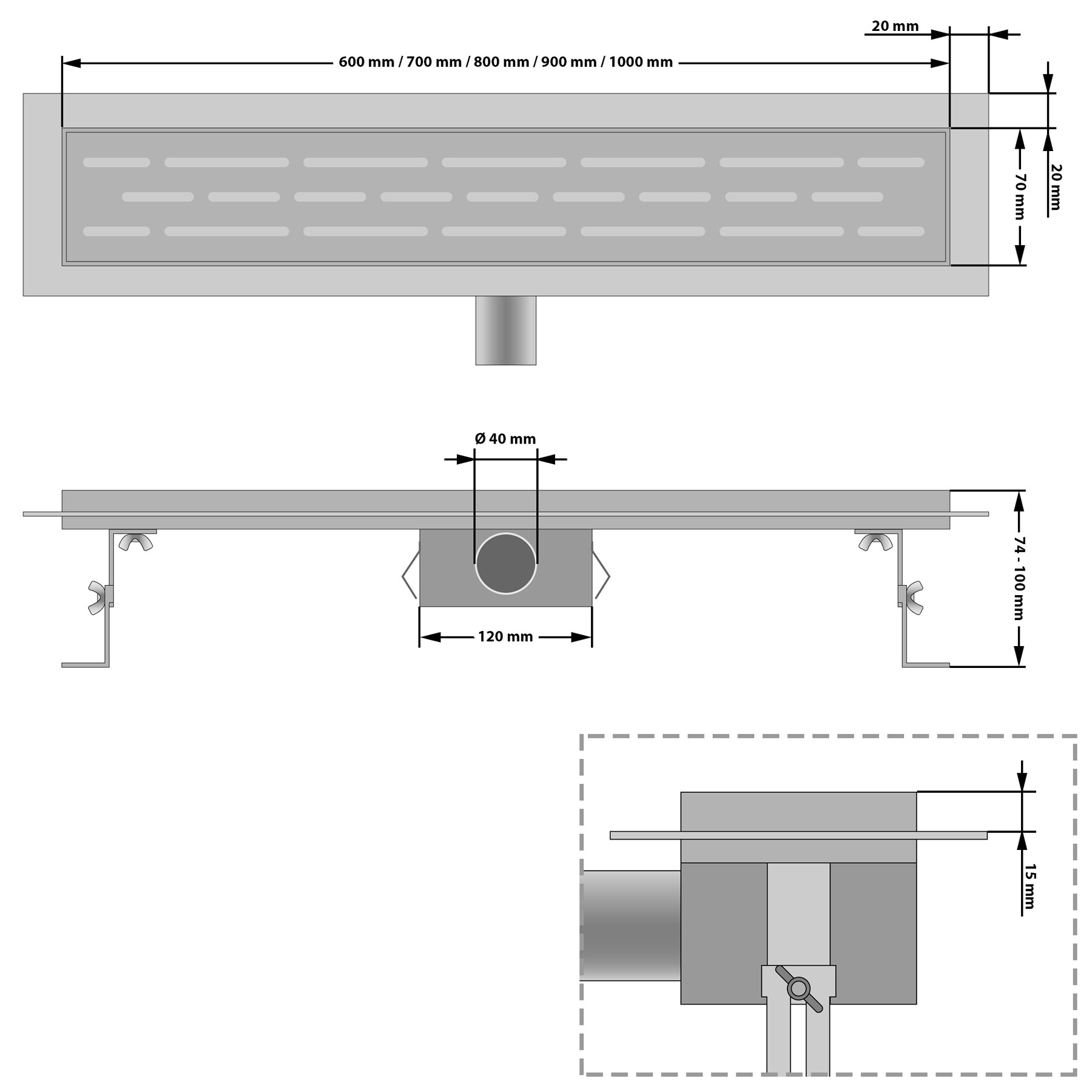 tectake® Duschrinne, aus Edelstahl, Inklusive Geruchsstop und Haarsieb, einfache Reinigung