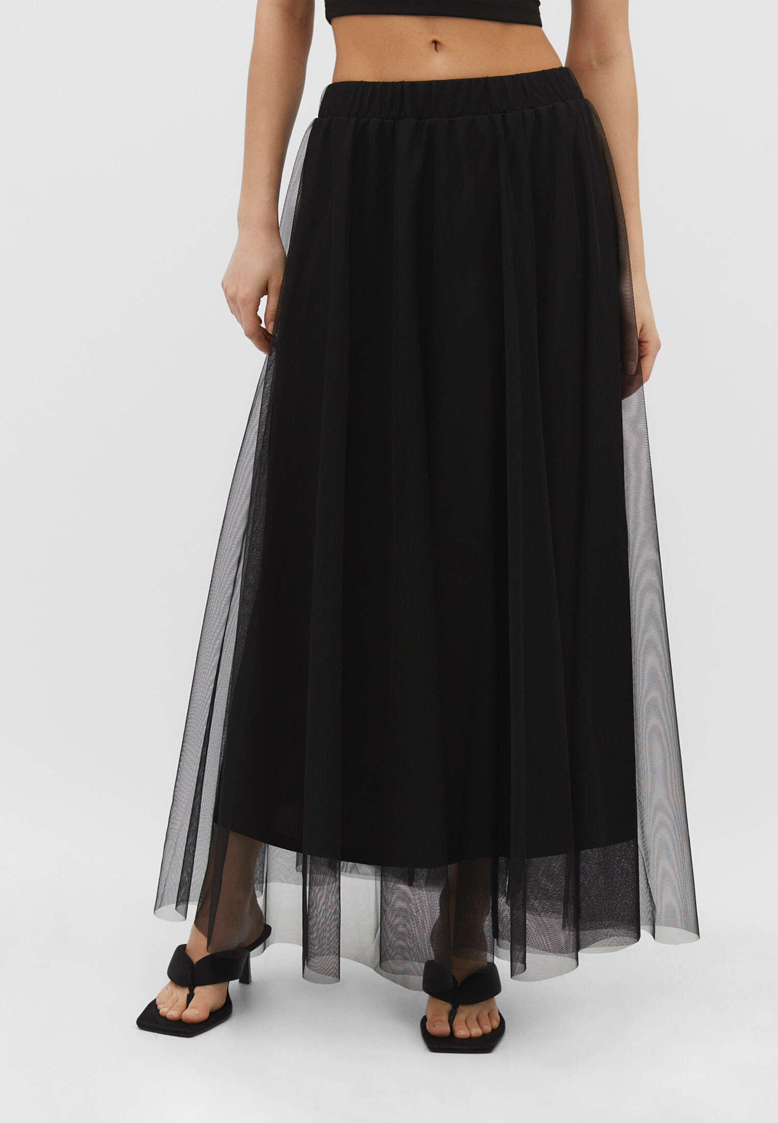 Saia midi de tule plissado