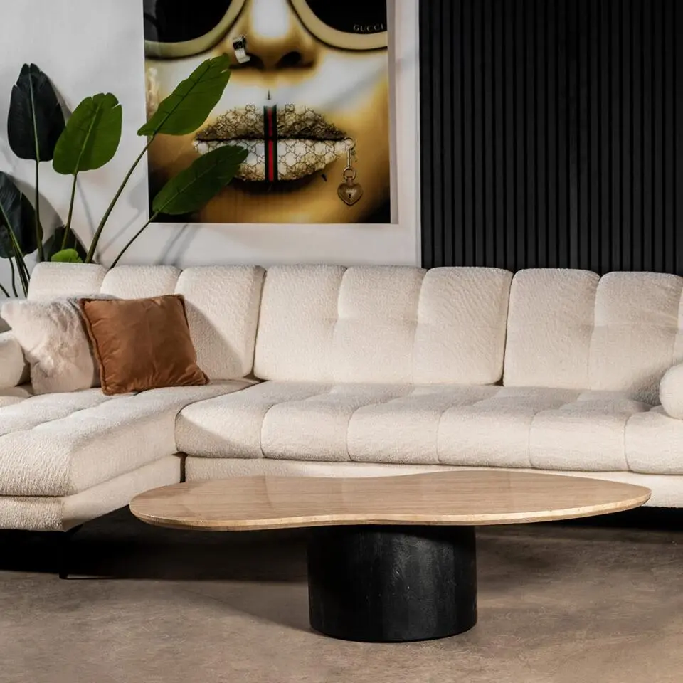 Salontafel Travertin - Beige/Zwart - Organische Vorm - Tafel Oliver