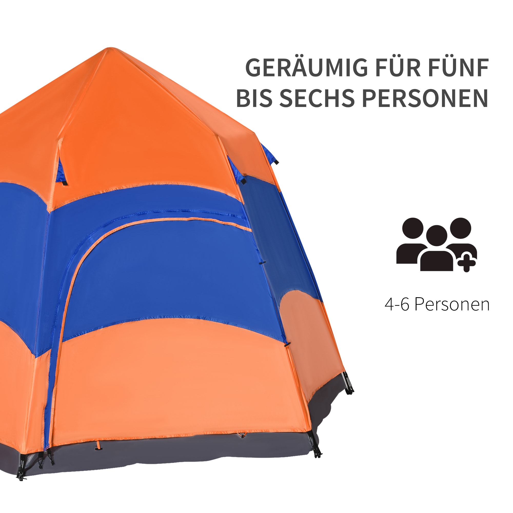 Outsunny Doppelwandzelt für 5–6 Personen orange, blau 280 x 280 x 170 cm (LxBxH)