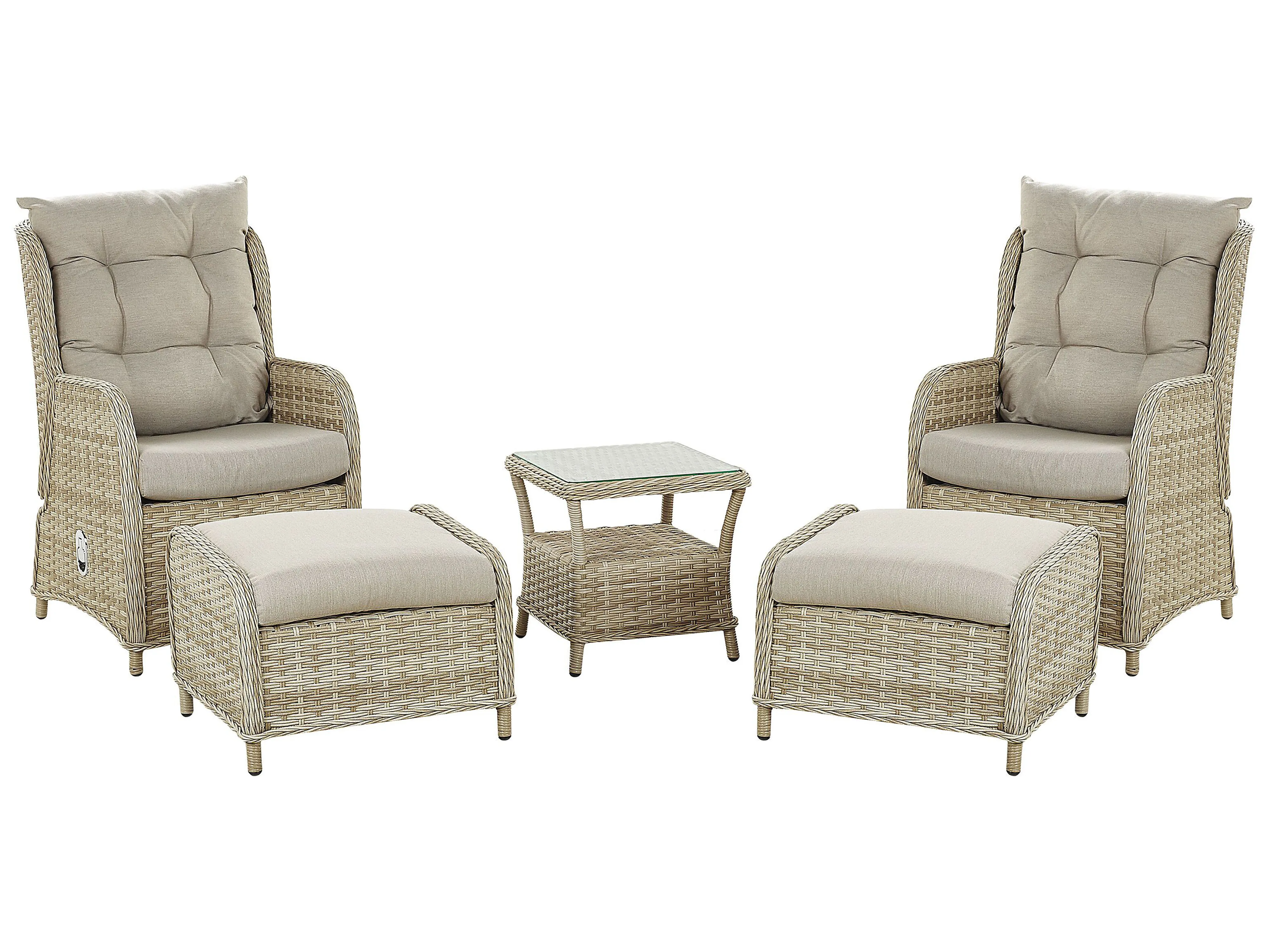 Loungeset met tafel en ottomaan 2-zits PONZA PE rotan Beige