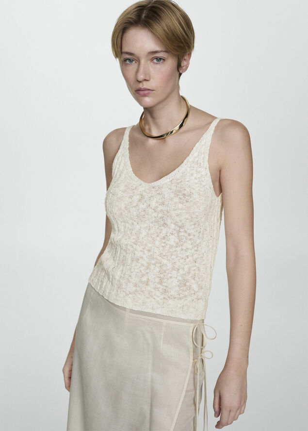 MANGO Knit strap top Natural white