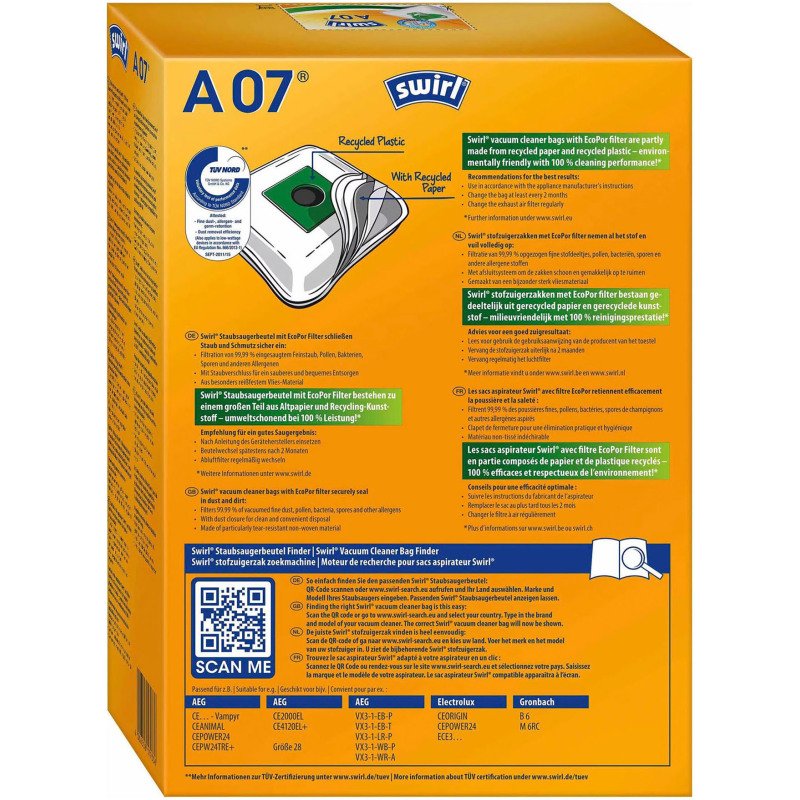 Sac d'aspirateur A 07, avec filtre MicroporPlus - Lot de 4