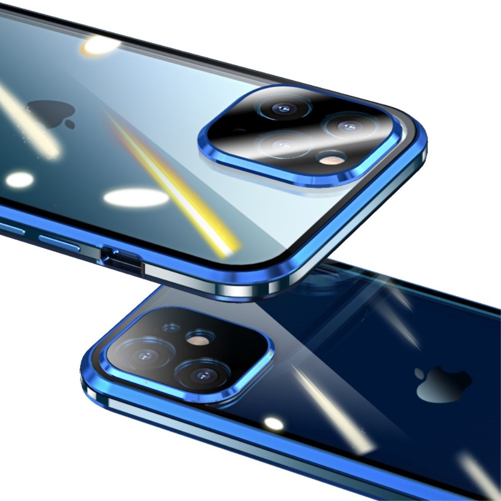iPhone 12 Pro Magnetische Alu Schutzhülle mit Panzer Glas Backcover   Display- / Kameraglasschutz (Magnet-Technologie) - Rot / Schwarz / Schwarz