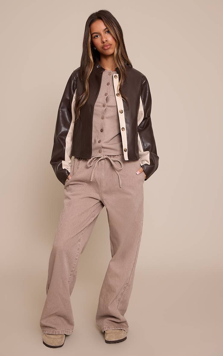 Chocolat Veste Ajustée À Empiècements En Synthétiquecuir Petite