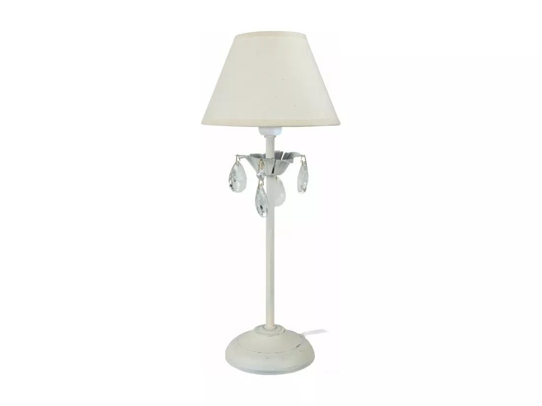 Lampe de chevet colonne métal blanc,transparent 47 cm.