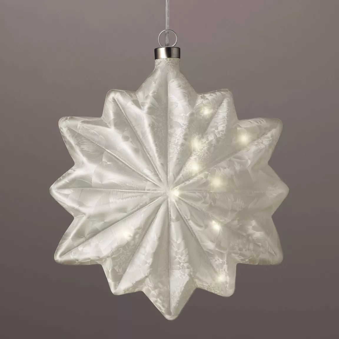 Fleur lumineuse en verre à piles 15 LED (D19 cm) Glacée Blanc chaud