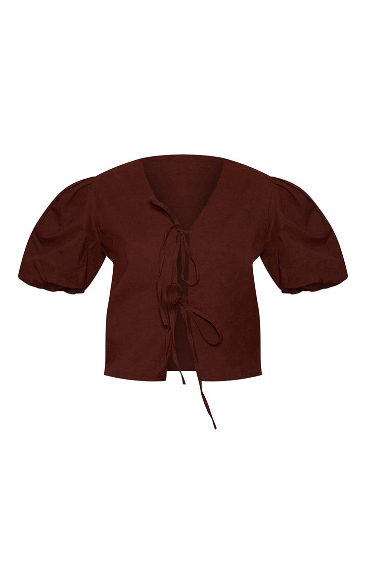 Chocolat Ensemble Coordonné Blouse À Manches Bouffantes Avec Détail De Liens