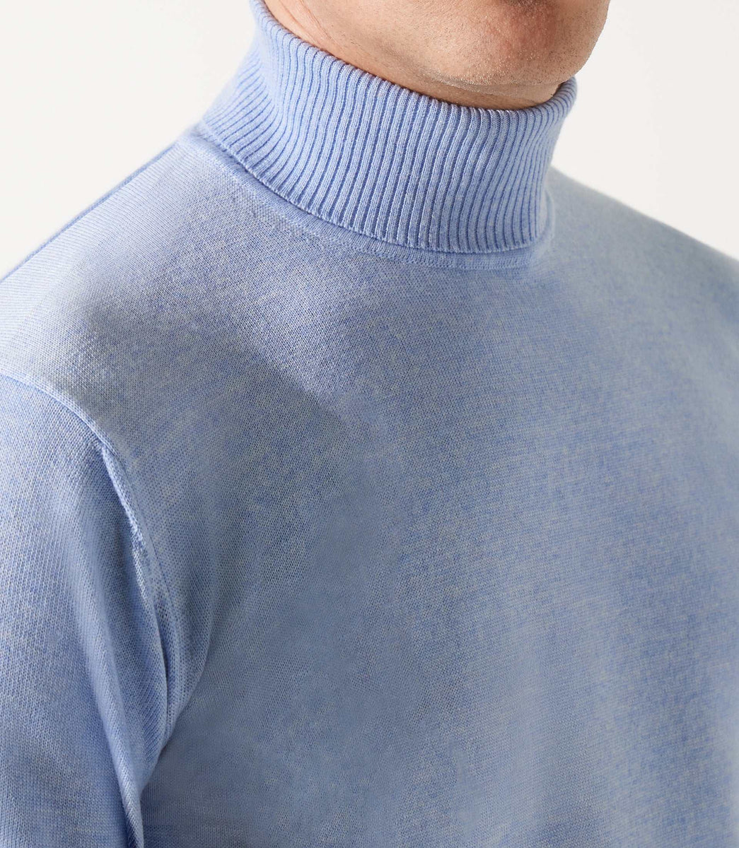 Pull col roulé bleu ciel 100% mérinos