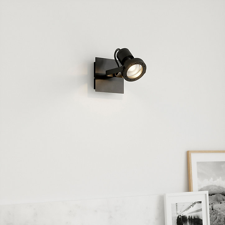 Patère spot GU10 5W GoodHome Chaman noir mat L.10 x L.17 x H.10 cm