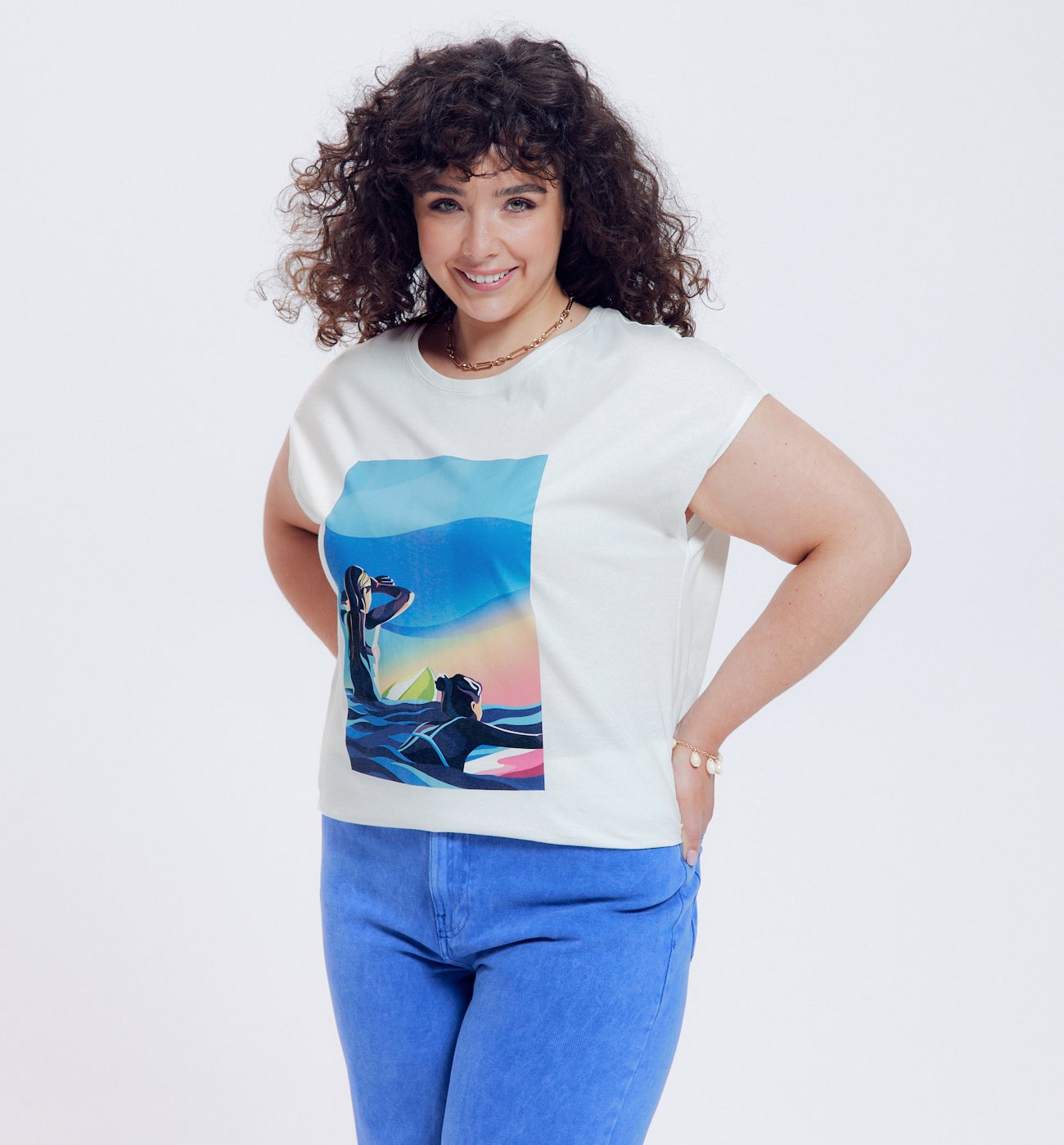 T-shirt à motif placé Femme - Imprimé multicolore