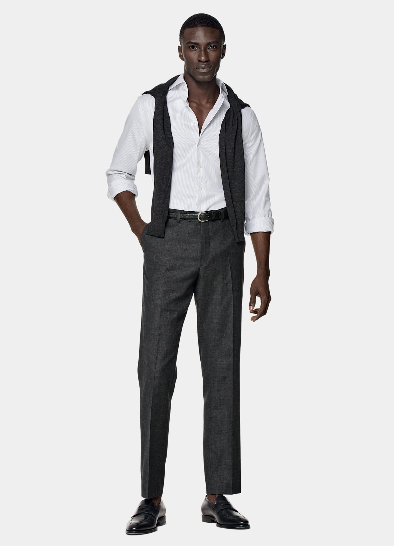 Chemise coupe ajustée en twill gris clair à rayures