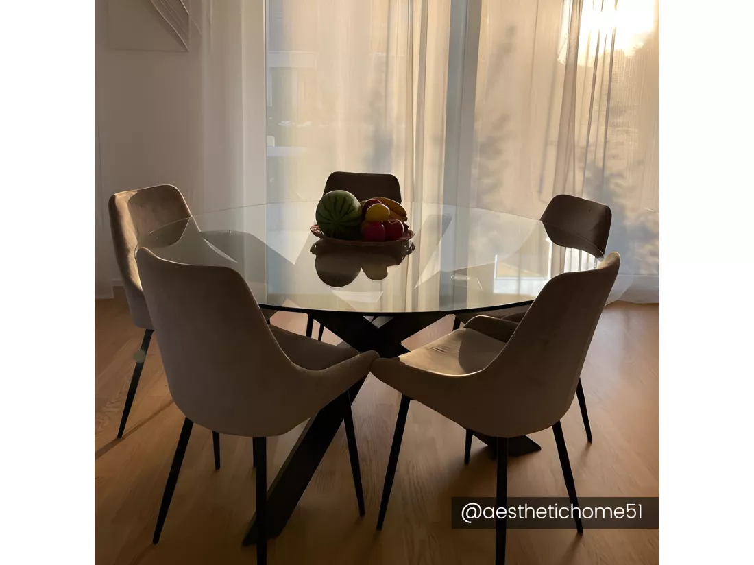 Table à manger CENTAURI - 4 personnes - Bois et verre trempé